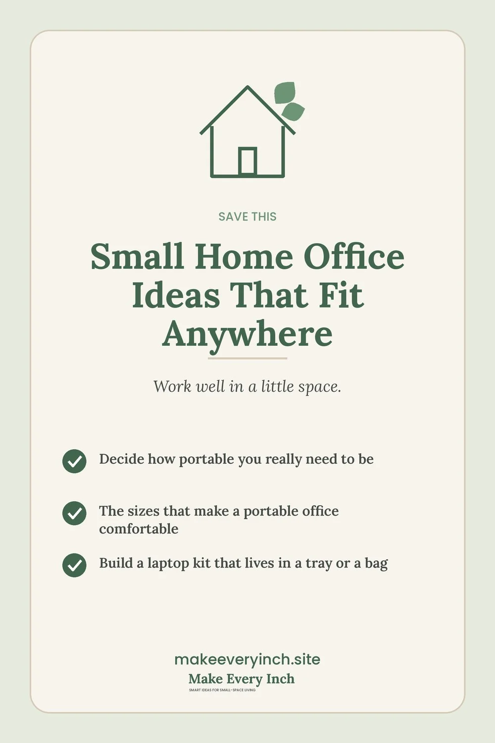 Save-this Pinterest pin with a short checklist for: Small Home Office Ideas That Fit Anywhere