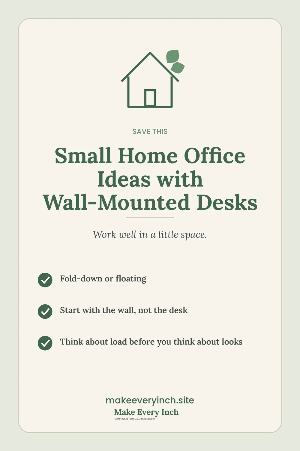 Save-this Pinterest pin with a short checklist for: Small Home Office Ideas with Wall-Mounted Desks