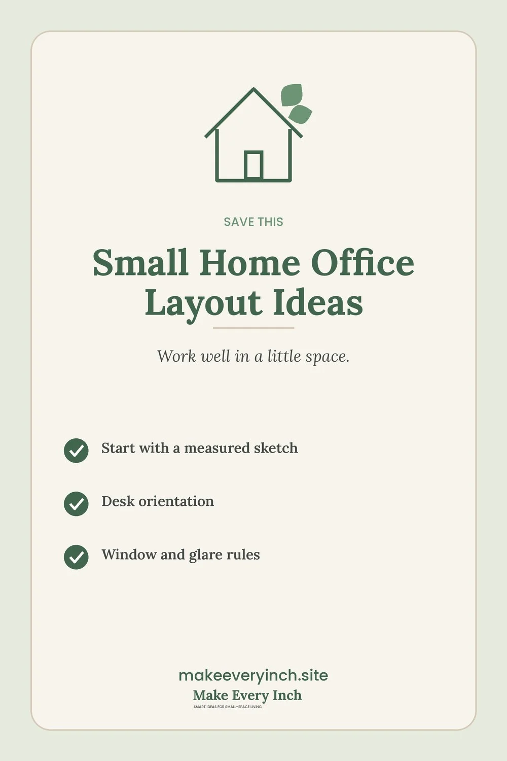 Save-this Pinterest pin with a short checklist for: Small Home Office Layout Ideas