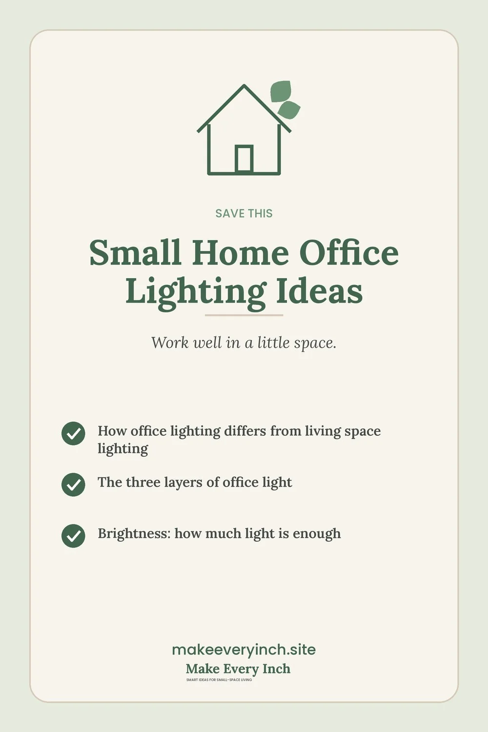 Save-this Pinterest pin with a short checklist for: Small Home Office Lighting Ideas