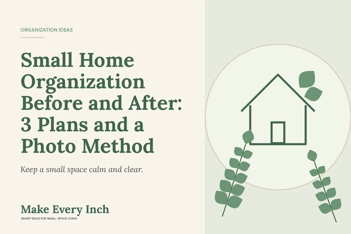 Small Home Organization Before and After: 3 Plans and a Photo Method, Make Every Inch cover with a house and leaf illustration