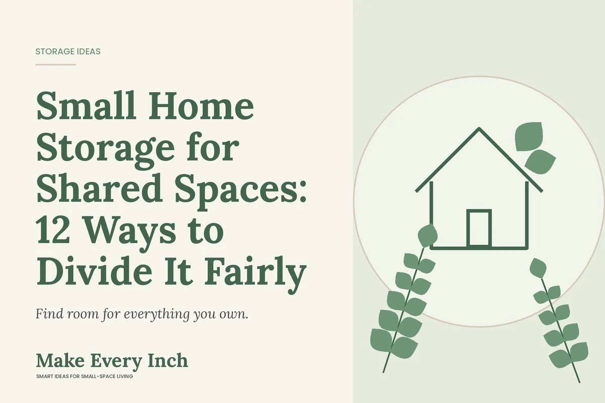 Small Home Storage for Shared Spaces: 12 Ways to Divide It Fairly, Make Every Inch cover with a house and leaf illustration