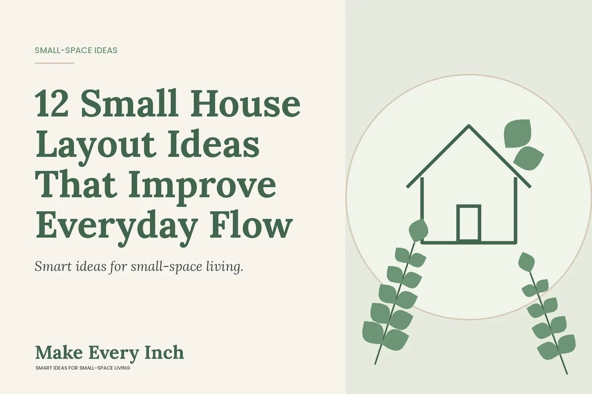 12 Small House Layout Ideas That Improve Everyday Flow, Make Every Inch cover with a house and leaf illustration