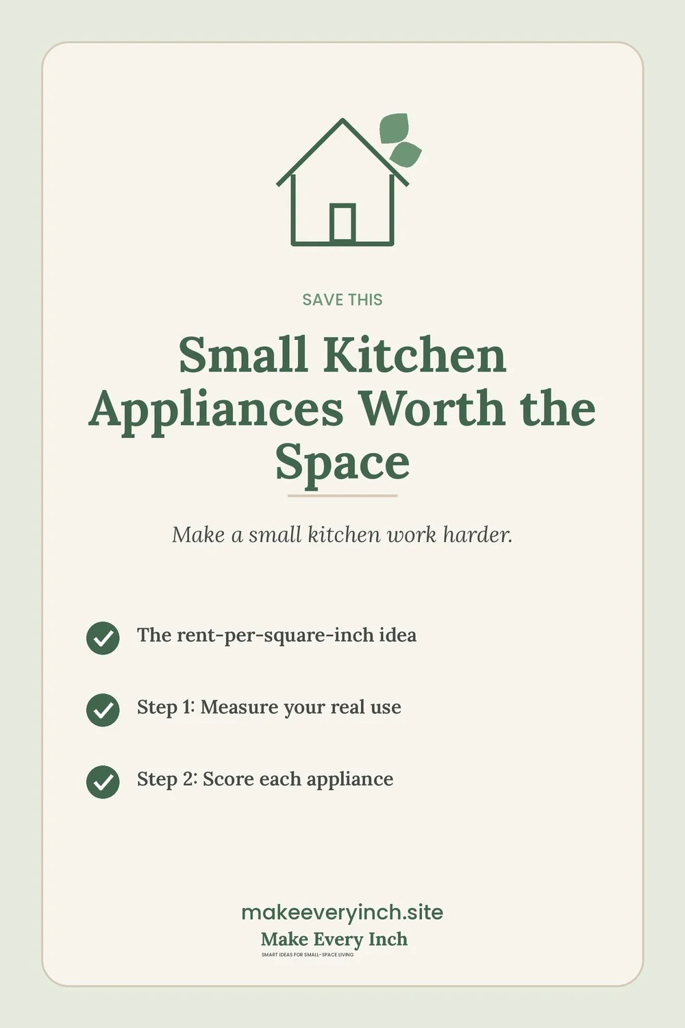 Save-this Pinterest pin with a short checklist for: Small Kitchen Appliances Worth the Space