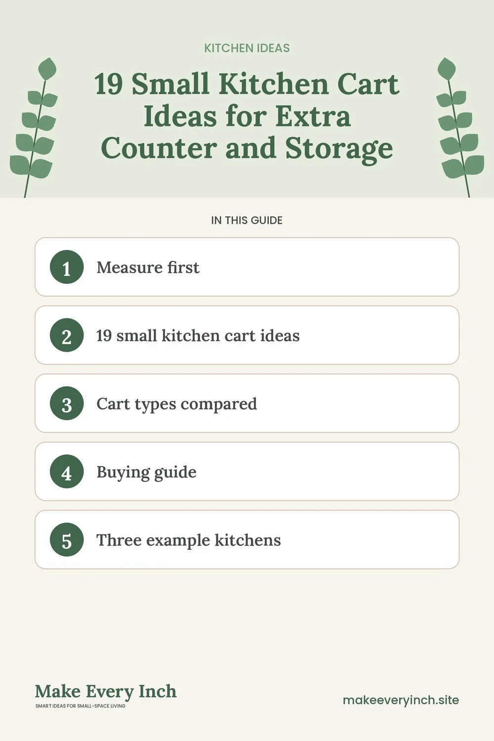 Pinterest pin listing the main topics in: 19 Small Kitchen Cart Ideas for Extra Counter and Storage