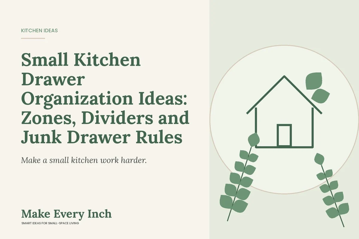 Small Kitchen Drawer Organization Ideas: Zones, Dividers and Junk Drawer Rules, Make Every Inch cover with a house and leaf illustration