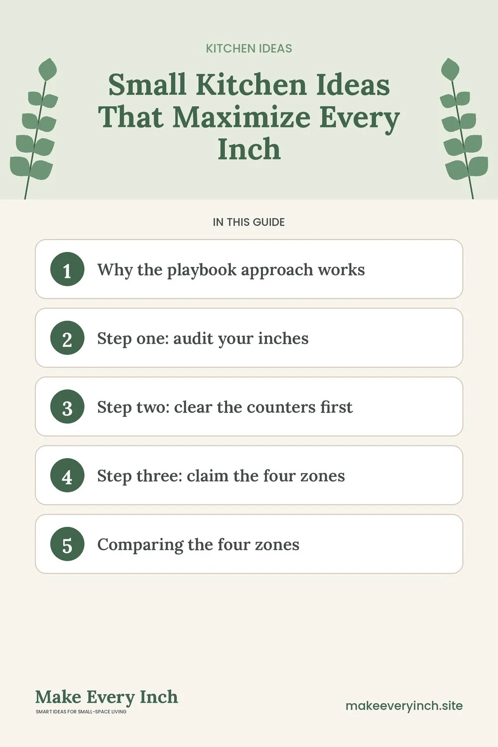 Pinterest pin listing the main topics in: Small Kitchen Ideas That Maximize Every Inch