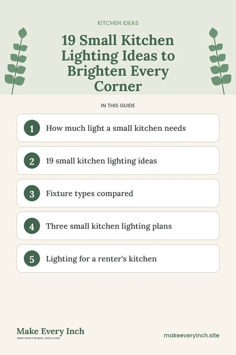Pinterest pin listing the main topics in: 19 Small Kitchen Lighting Ideas to Brighten Every Corner