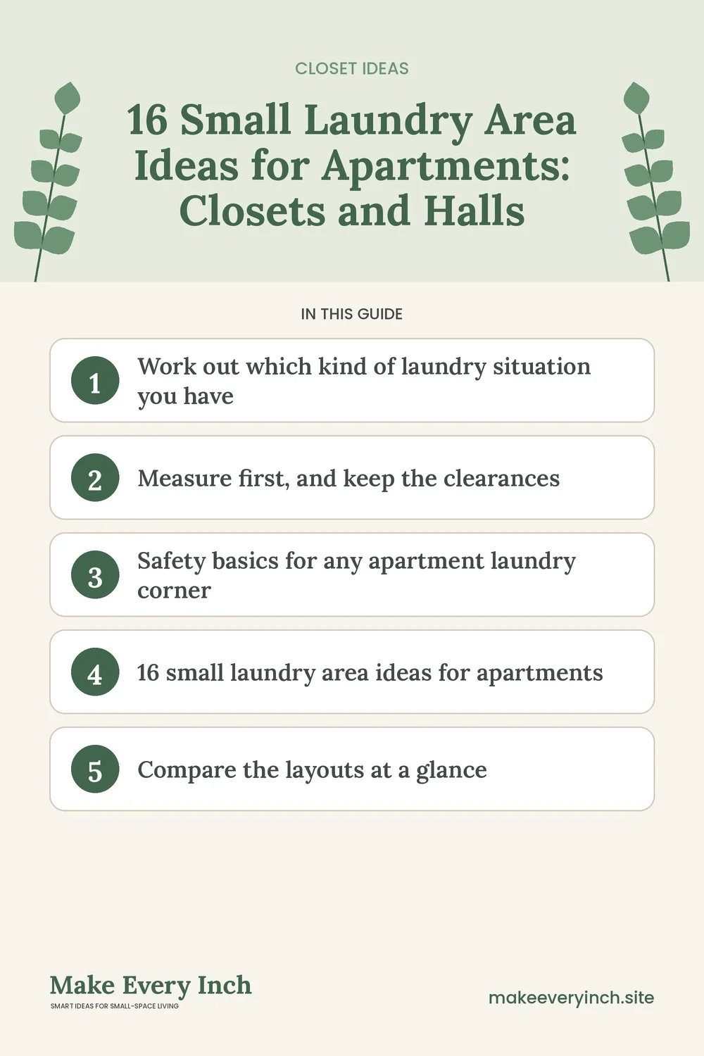 Pinterest pin listing the main topics in: 16 Small Laundry Area Ideas for Apartments