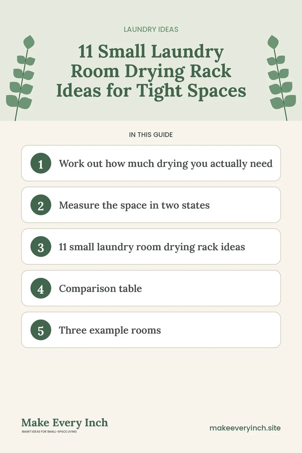 Pinterest pin listing the main topics in: 11 Small Laundry Room Drying Rack Ideas for Tight Spaces