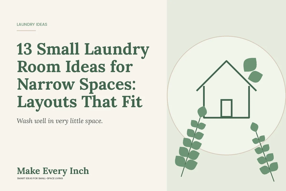 13 Small Laundry Room Ideas for Narrow Spaces: Layouts That Fit, Make Every Inch cover with a house and leaf illustration