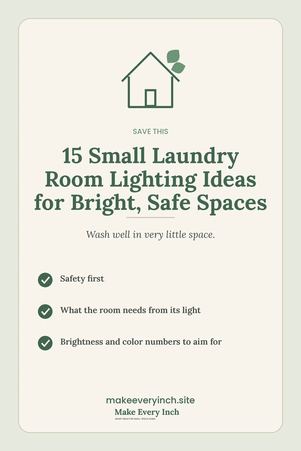 Save-this Pinterest pin with a short checklist for: 15 Small Laundry Room Lighting Ideas for Bright, Safe Spaces