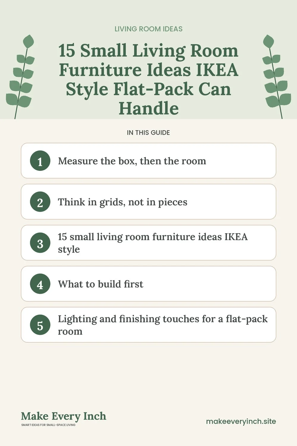 Pinterest pin listing the main topics in: 15 Small Living Room Furniture Ideas IKEA Style Flat-Pack Can Handle