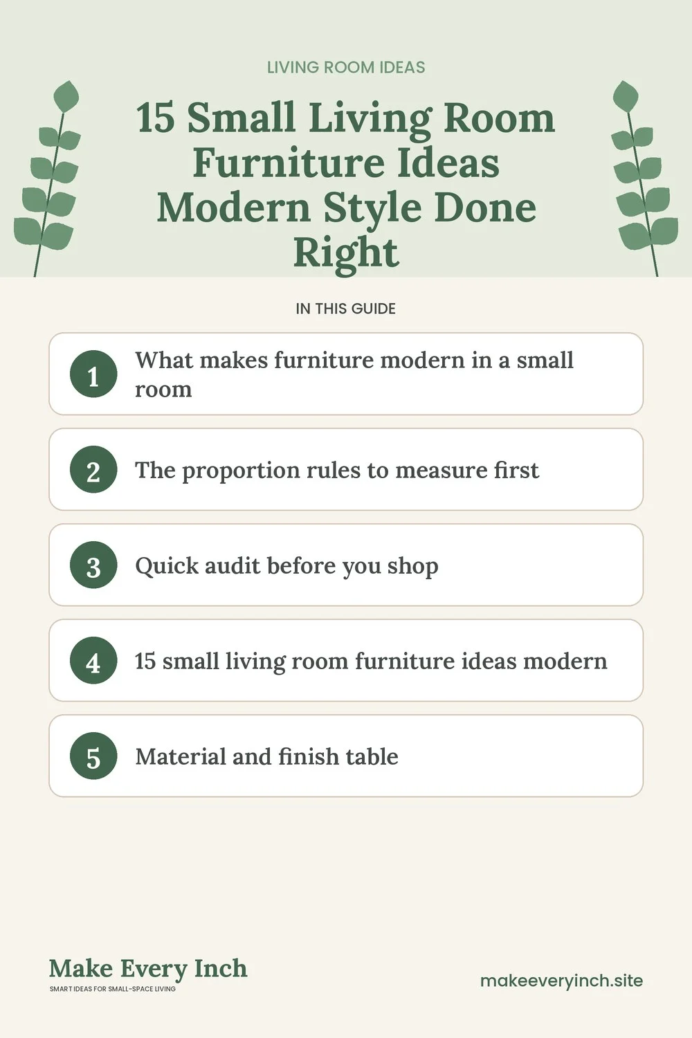 Pinterest pin listing the main topics in: 15 Small Living Room Furniture Ideas Modern Style Done Right