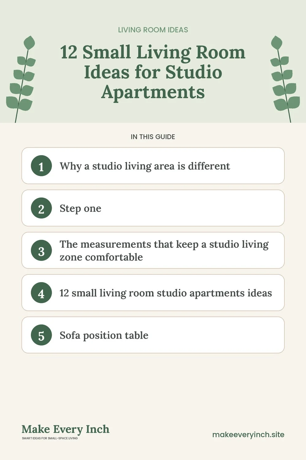 Pinterest pin listing the main topics in: 12 Small Living Room Ideas for Studio Apartments
