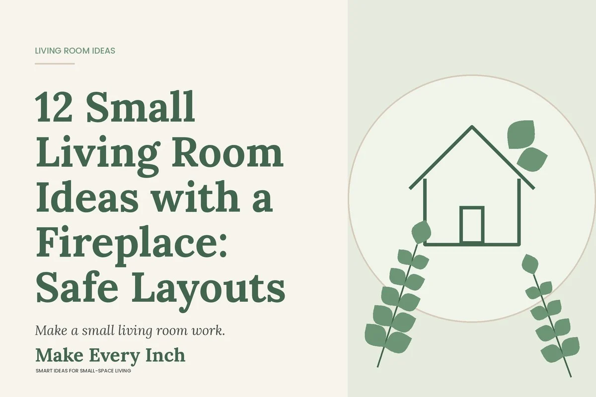 12 Small Living Room Ideas with a Fireplace: Safe Layouts, Make Every Inch cover with a house and leaf illustration