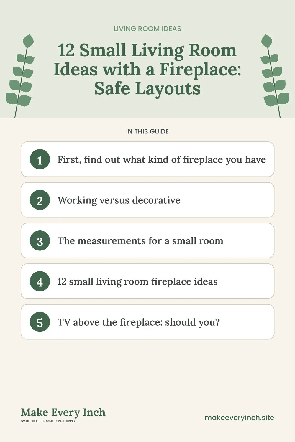 Pinterest pin listing the main topics in: 12 Small Living Room Ideas with a Fireplace