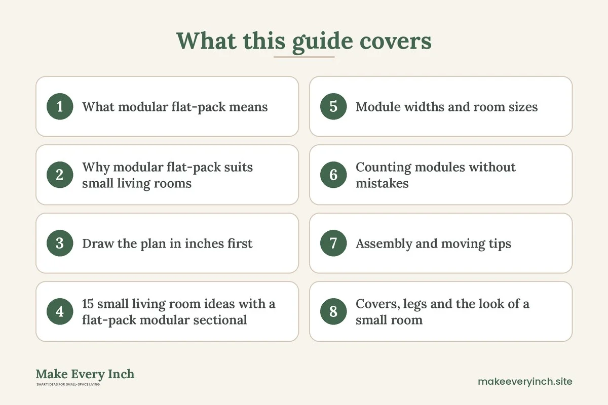 Graphic listing 8 topics covered in: Small Living Room Ideas With a Sectional IKEA Shoppers Can Plan Around