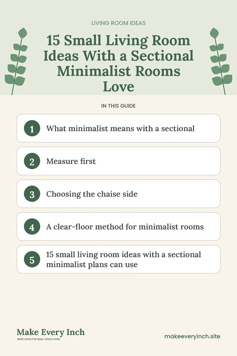 Pinterest pin listing the main topics in: 15 Small Living Room Ideas With a Sectional Minimalist Rooms Love