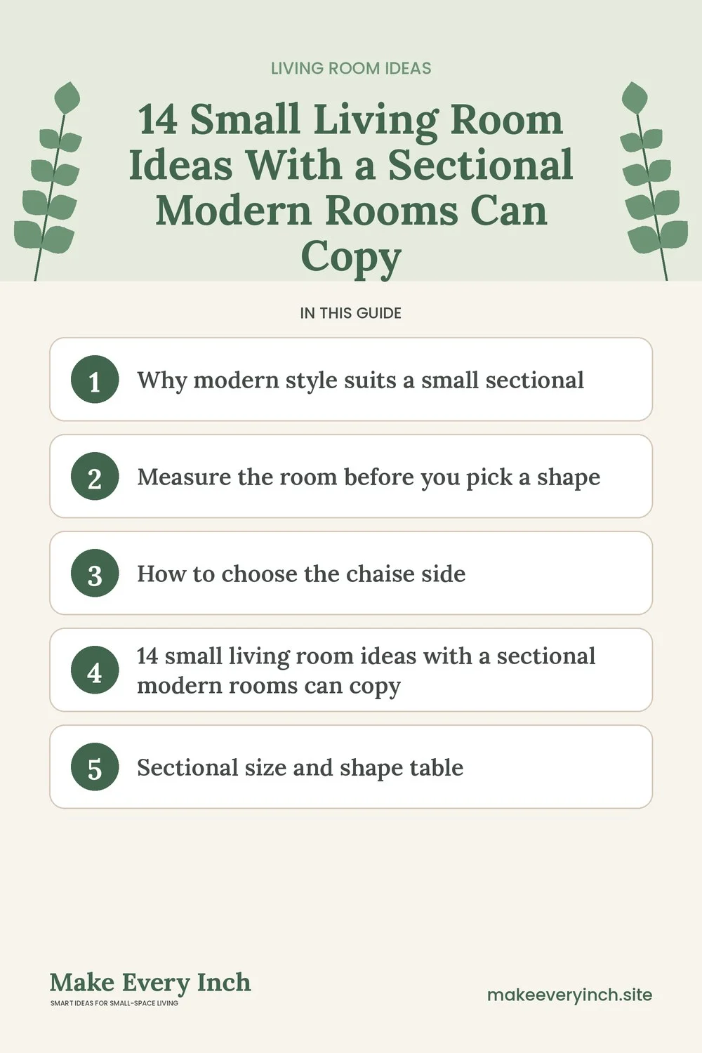Pinterest pin listing the main topics in: 14 Small Living Room Ideas With a Sectional Modern Rooms Can Copy