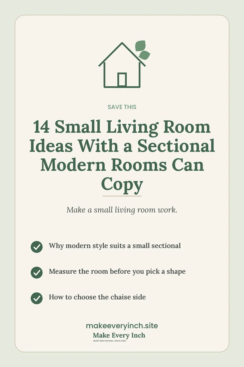 Save-this Pinterest pin with a short checklist for: 14 Small Living Room Ideas With a Sectional Modern Rooms Can Copy