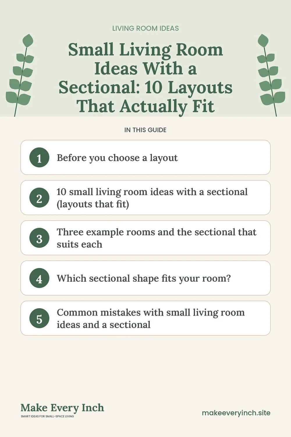 Pinterest pin listing the main topics in: Small Living Room Ideas With a Sectional