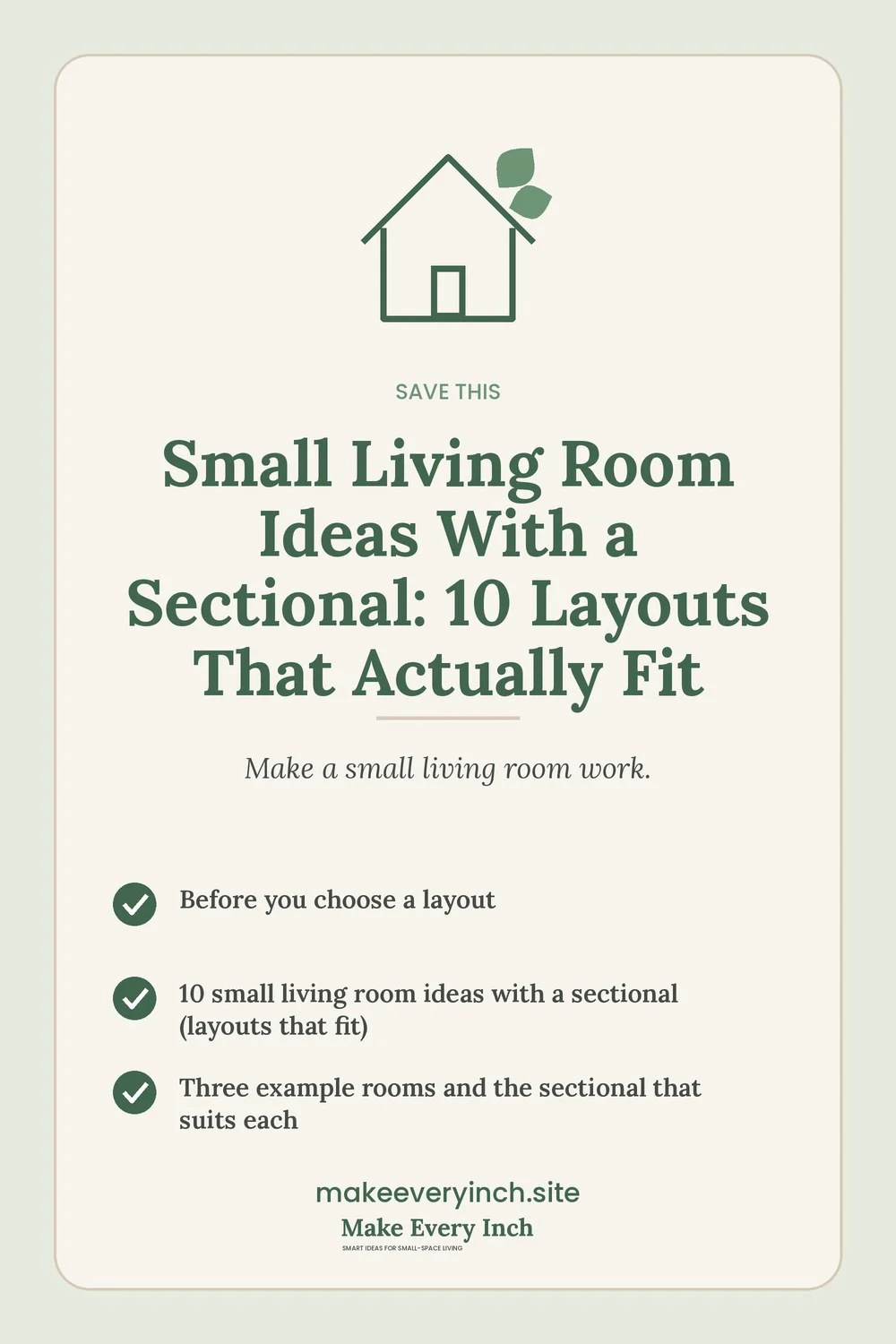 Save-this Pinterest pin with a short checklist for: Small Living Room Ideas With a Sectional