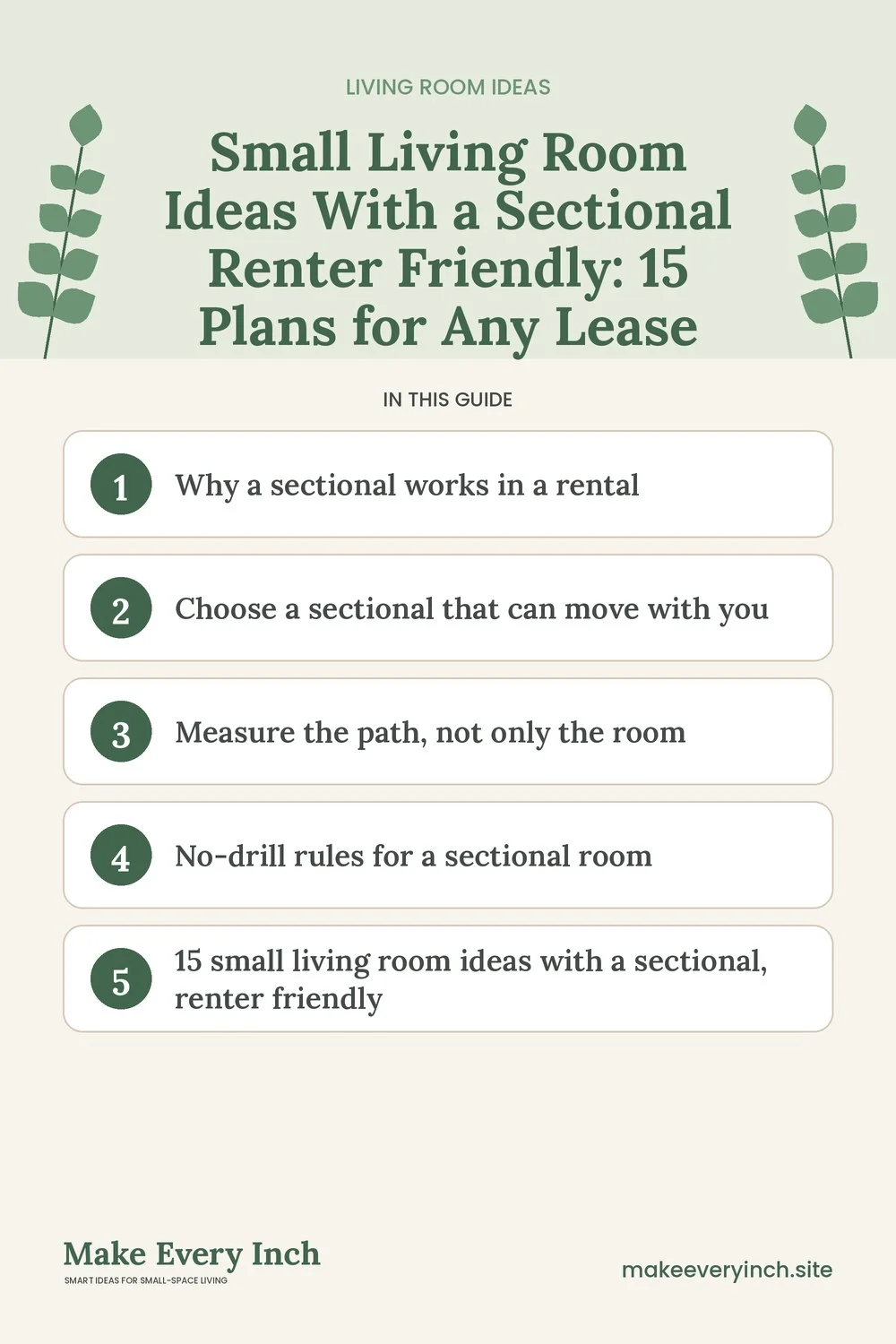 Pinterest pin listing the main topics in: Small Living Room Ideas With a Sectional Renter Friendly