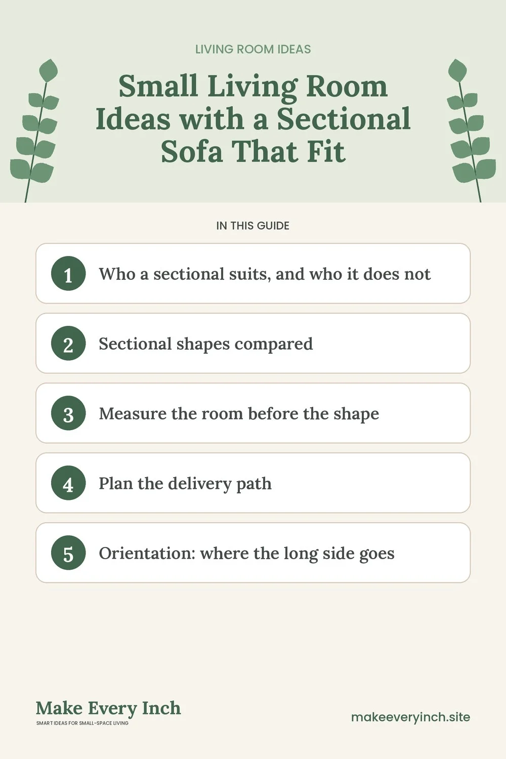 Pinterest pin listing the main topics in: Small Living Room Ideas with a Sectional Sofa That Fit