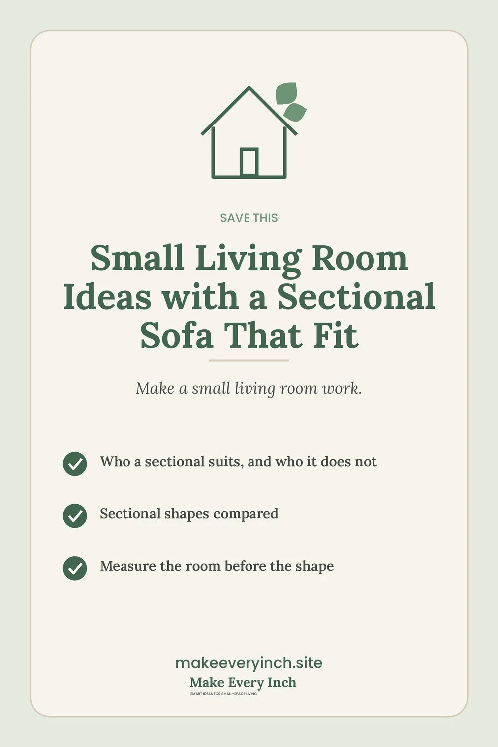 Save-this Pinterest pin with a short checklist for: Small Living Room Ideas with a Sectional Sofa That Fit