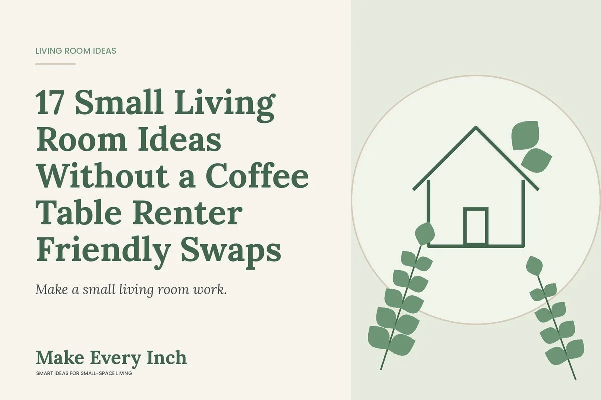 17 Small Living Room Ideas Without a Coffee Table Renter Friendly Swaps, Make Every Inch cover with a house and leaf illustration