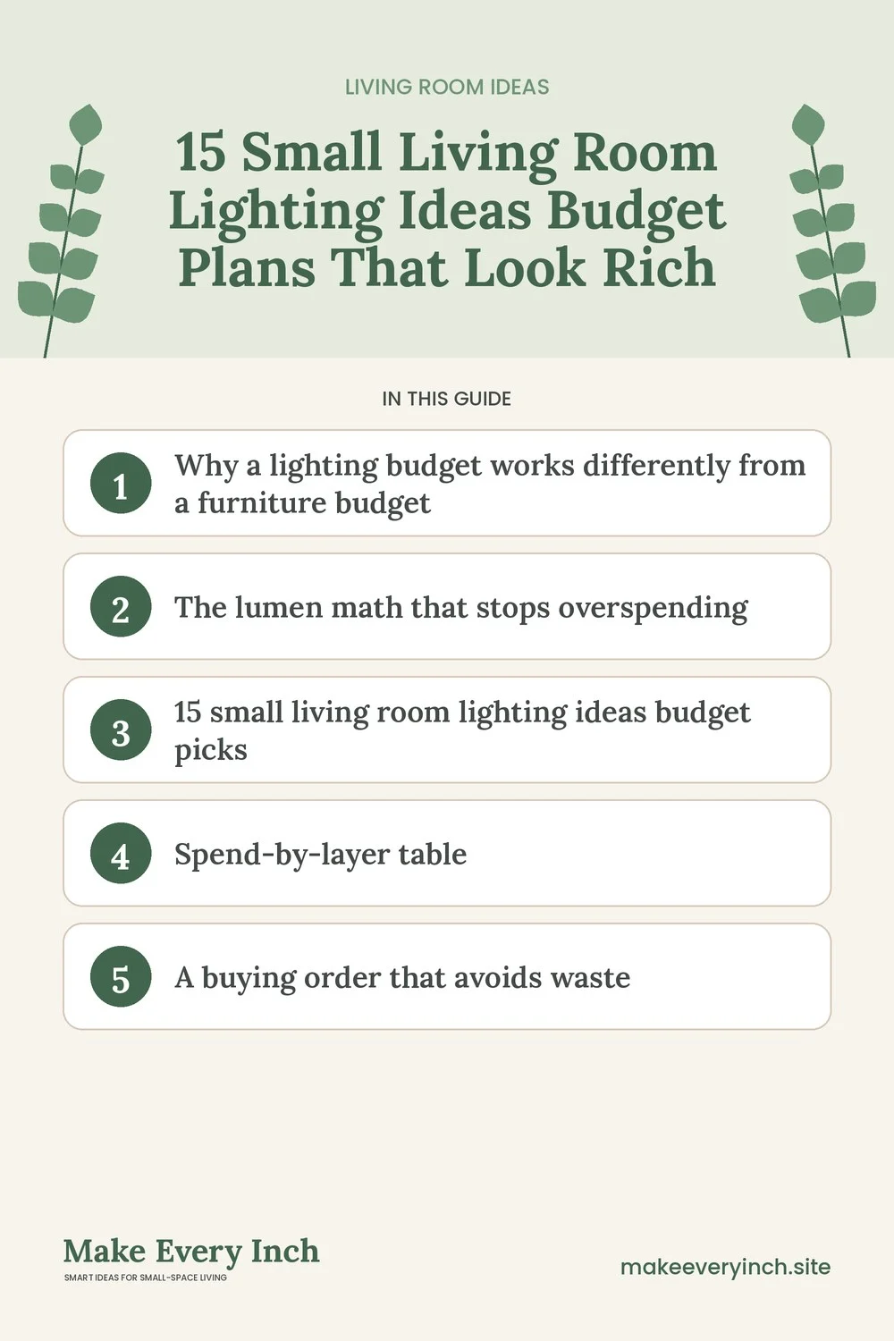 Pinterest pin listing the main topics in: 15 Small Living Room Lighting Ideas Budget Plans That Look Rich
