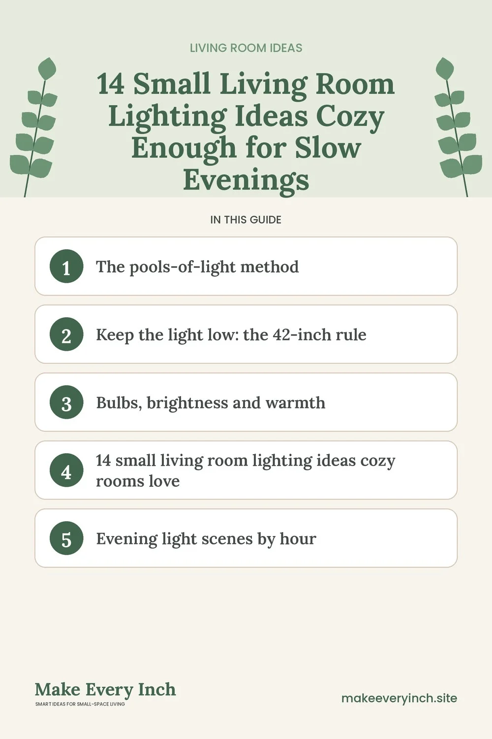 Pinterest pin listing the main topics in: 14 Small Living Room Lighting Ideas Cozy Enough for Slow Evenings