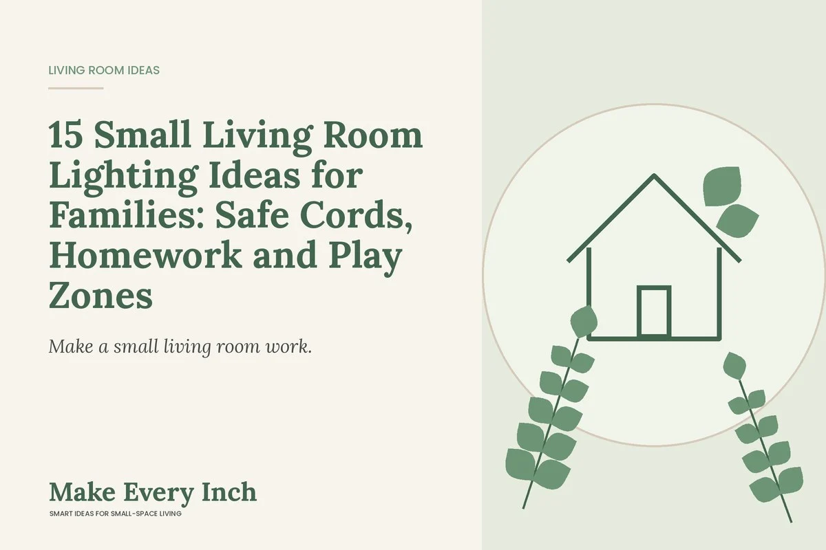 15 Small Living Room Lighting Ideas for Families: Safe Cords, Homework and Play Zones, Make Every Inch cover with a house and leaf illustration