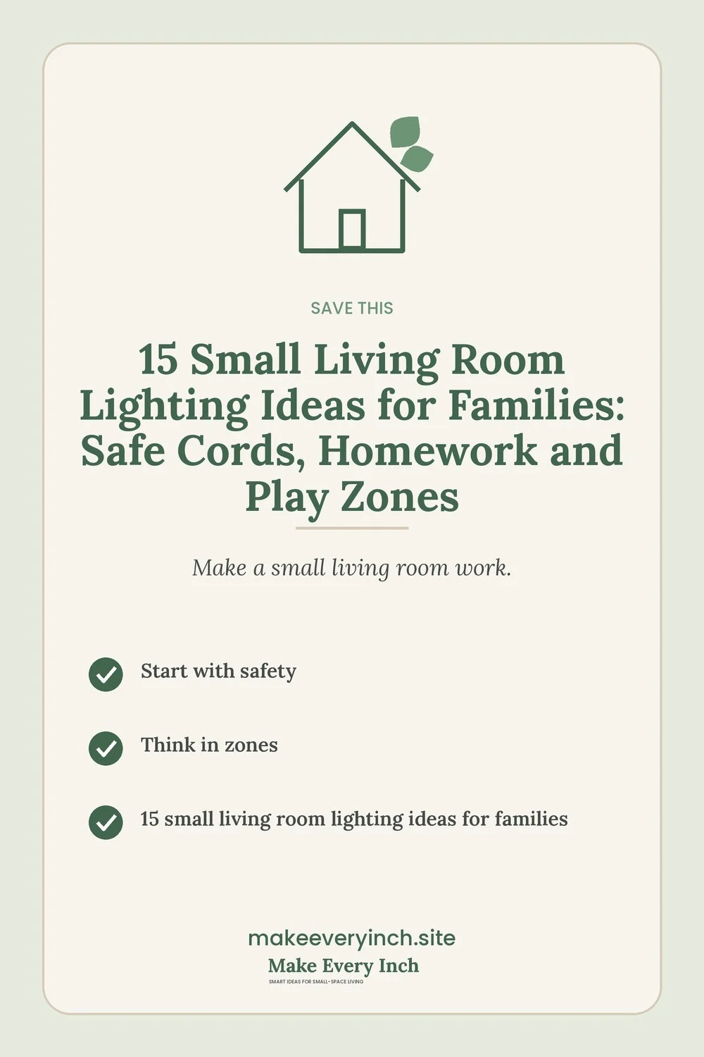 Save-this Pinterest pin with a short checklist for: 15 Small Living Room Lighting Ideas for Families
