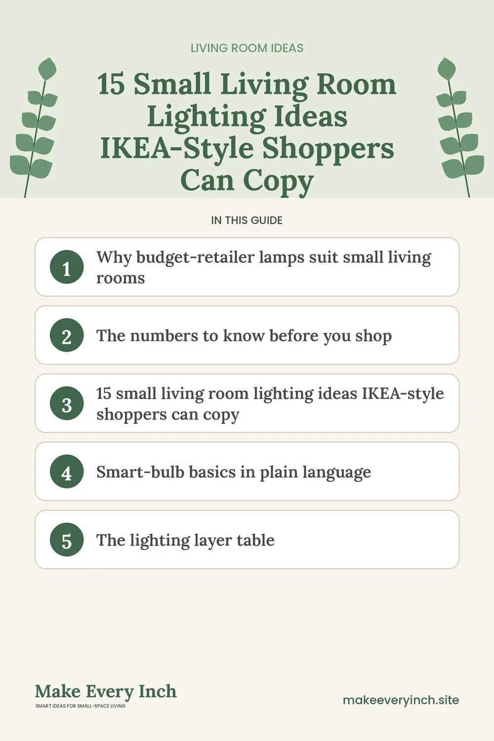 Pinterest pin listing the main topics in: 15 Small Living Room Lighting Ideas IKEA-Style Shoppers Can Copy