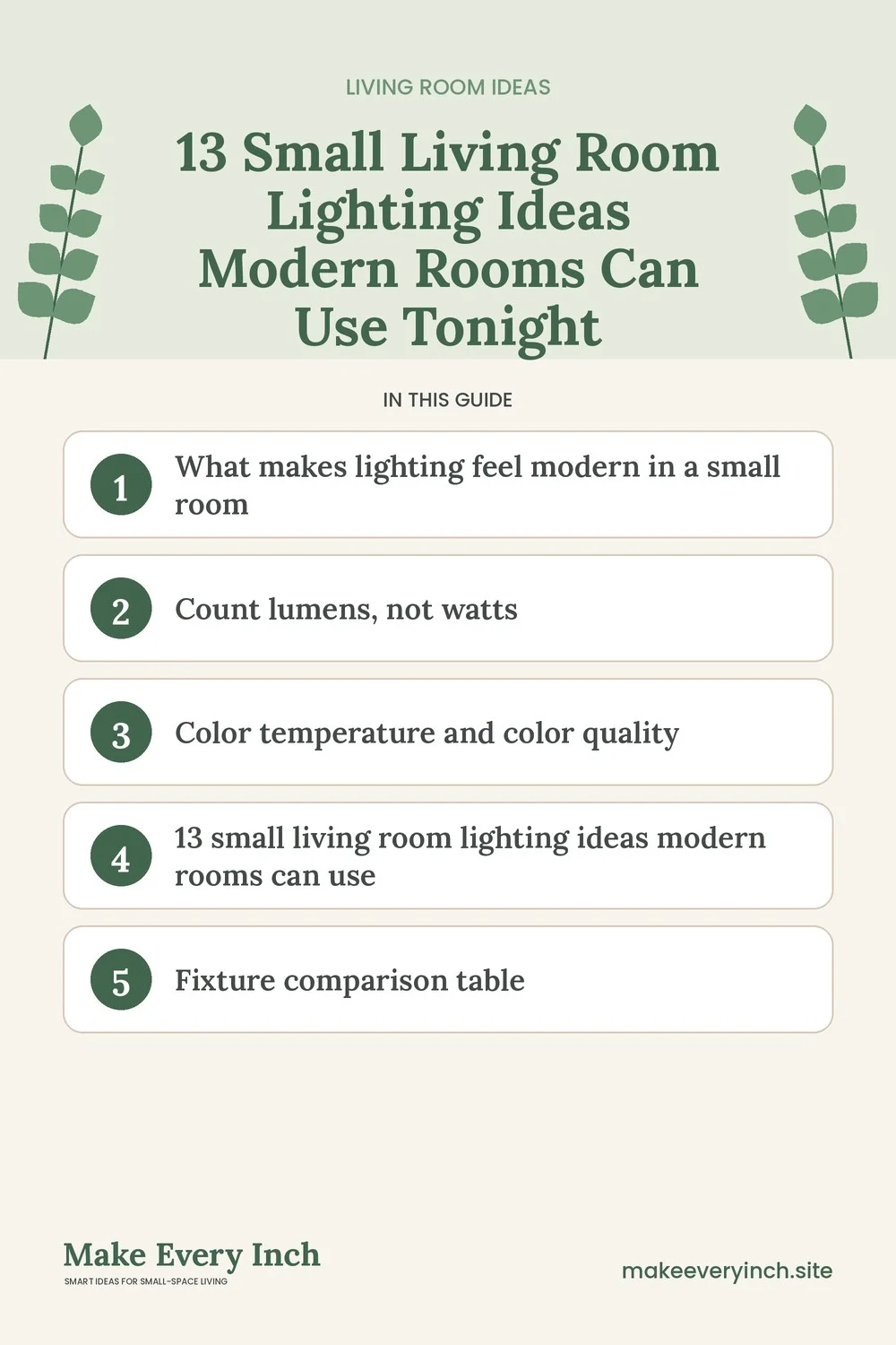 Pinterest pin listing the main topics in: 13 Small Living Room Lighting Ideas Modern Rooms Can Use Tonight