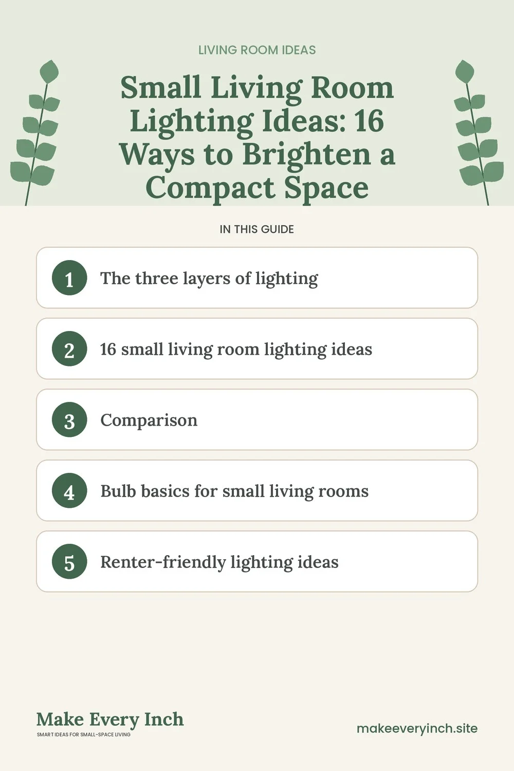 Pinterest pin listing the main topics in: Small Living Room Lighting Ideas