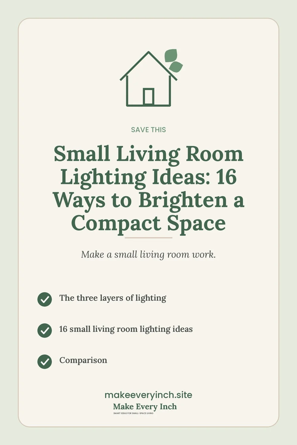 Save-this Pinterest pin with a short checklist for: Small Living Room Lighting Ideas