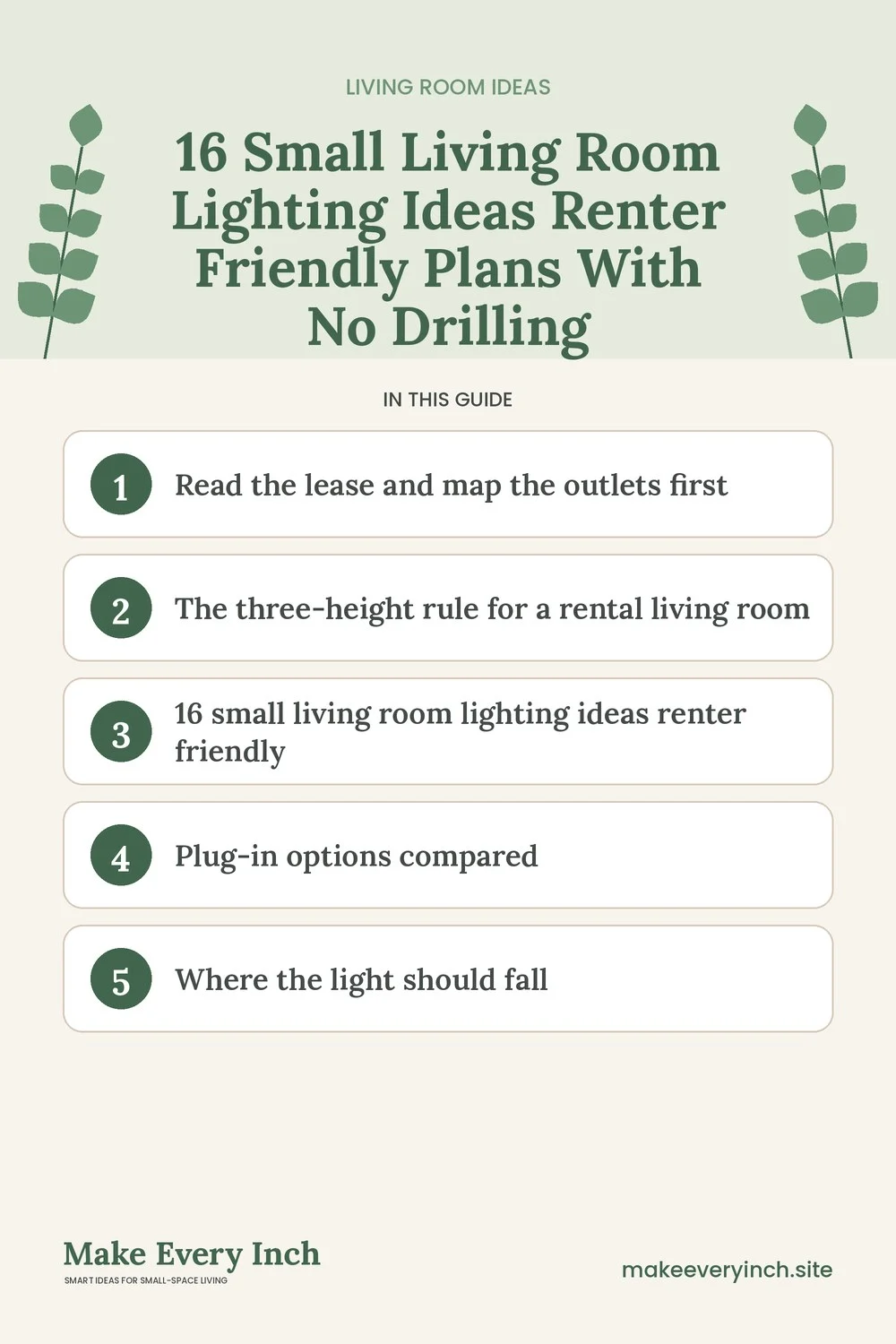 Pinterest pin listing the main topics in: 16 Small Living Room Lighting Ideas Renter Friendly Plans With No Drilling