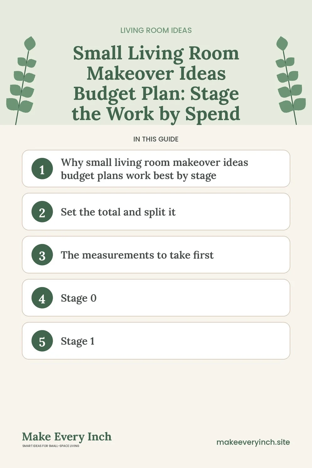 Pinterest pin listing the main topics in: Small Living Room Makeover Ideas Budget Plan