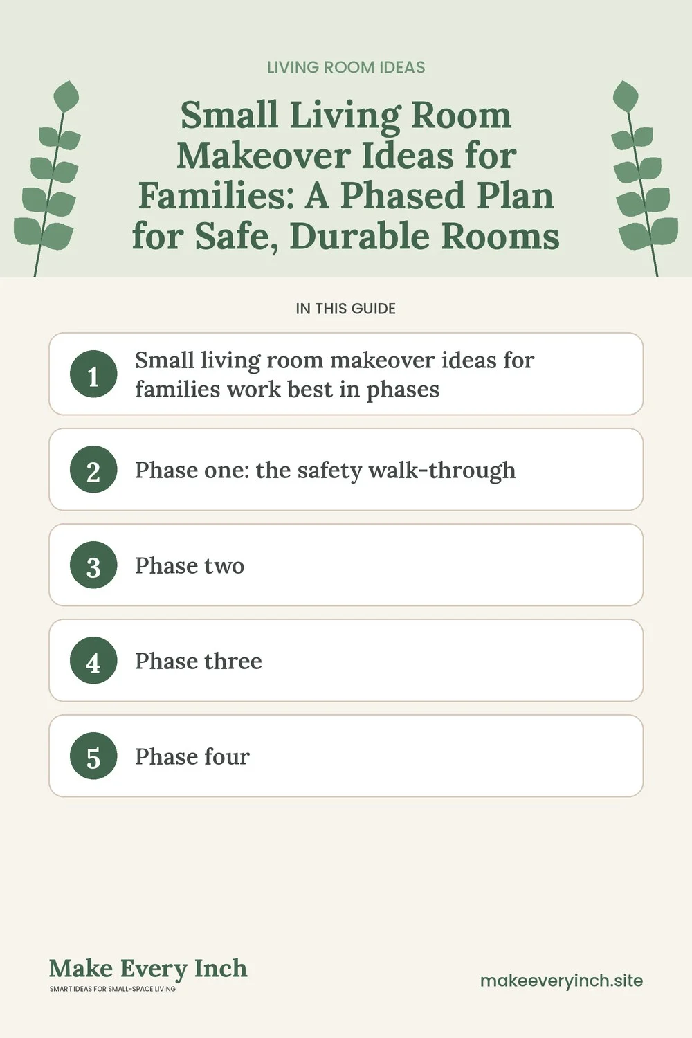 Pinterest pin listing the main topics in: Small Living Room Makeover Ideas for Families