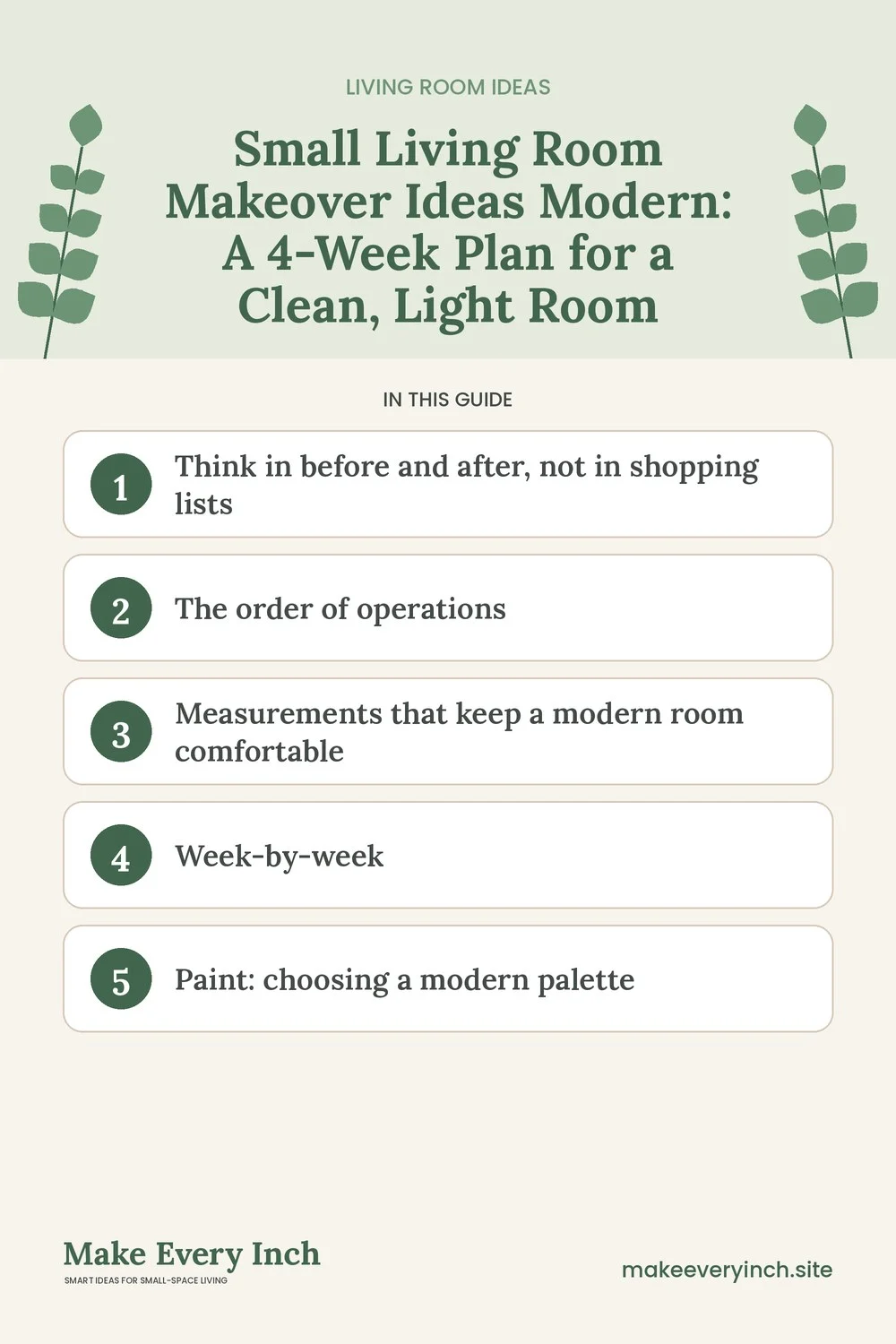 Pinterest pin listing the main topics in: Small Living Room Makeover Ideas Modern