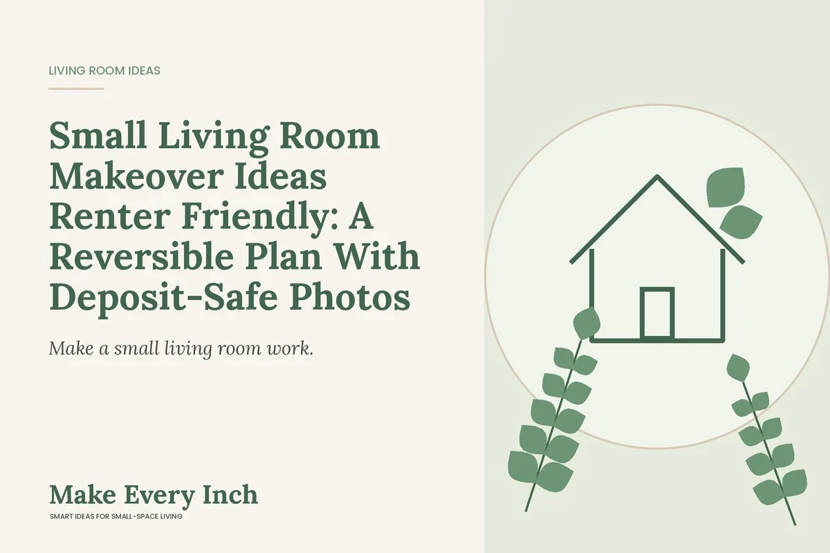 Small Living Room Makeover Ideas Renter Friendly: A Reversible Plan With Deposit-Safe Photos, Make Every Inch cover with a house and leaf illustration