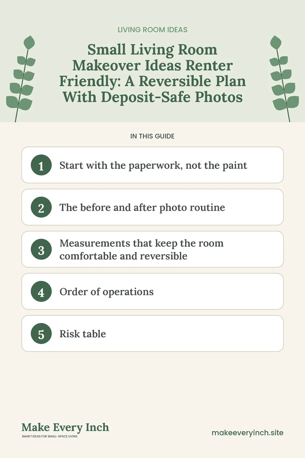 Pinterest pin listing the main topics in: Small Living Room Makeover Ideas Renter Friendly