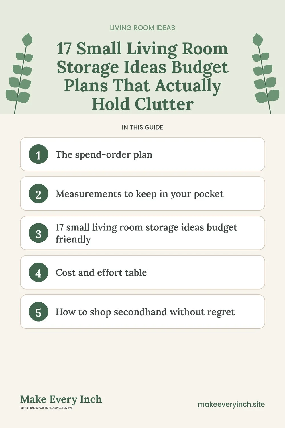 Pinterest pin listing the main topics in: 17 Small Living Room Storage Ideas Budget Plans That Actually Hold Clutter