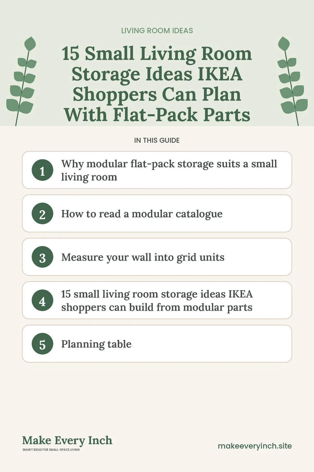 Pinterest pin listing the main topics in: 15 Small Living Room Storage Ideas IKEA Shoppers Can Plan With Flat-Pack Parts