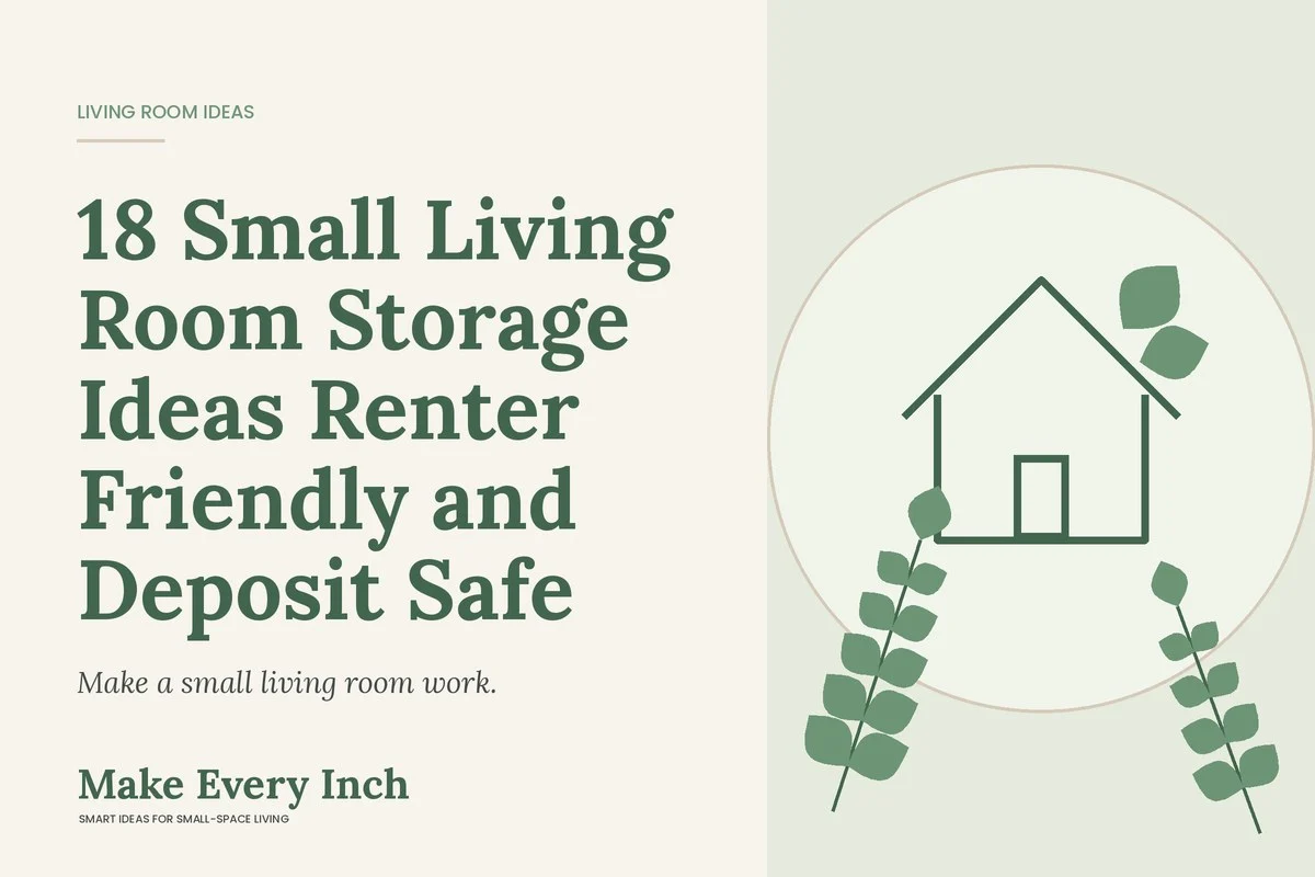 18 Small Living Room Storage Ideas Renter Friendly and Deposit Safe, Make Every Inch cover with a house and leaf illustration