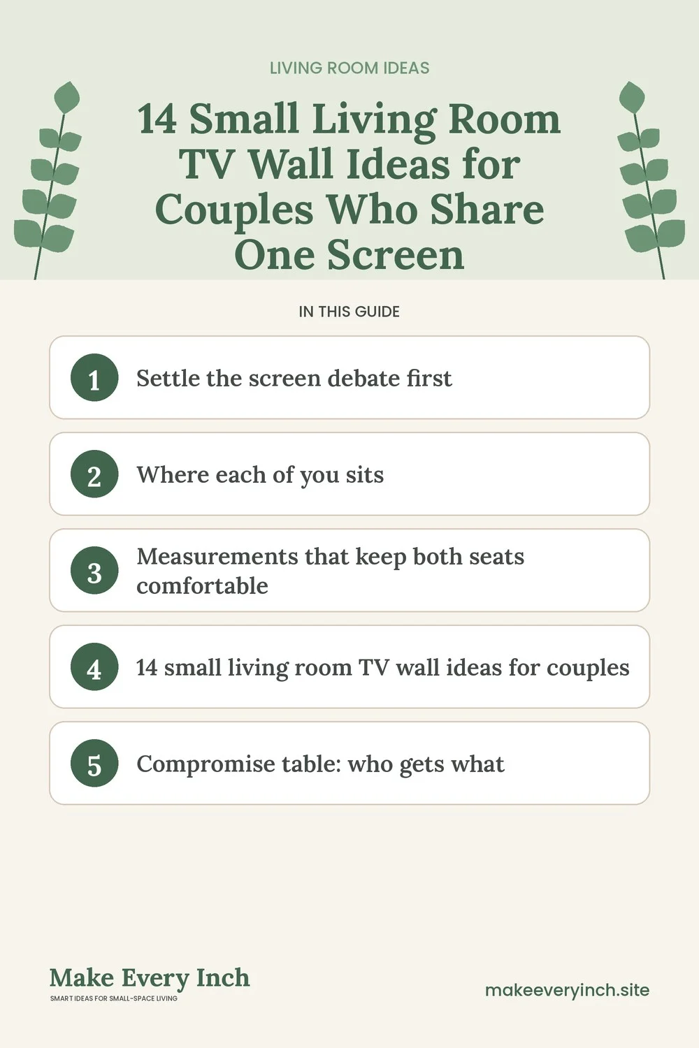 Pinterest pin listing the main topics in: 14 Small Living Room TV Wall Ideas for Couples Who Share One Screen