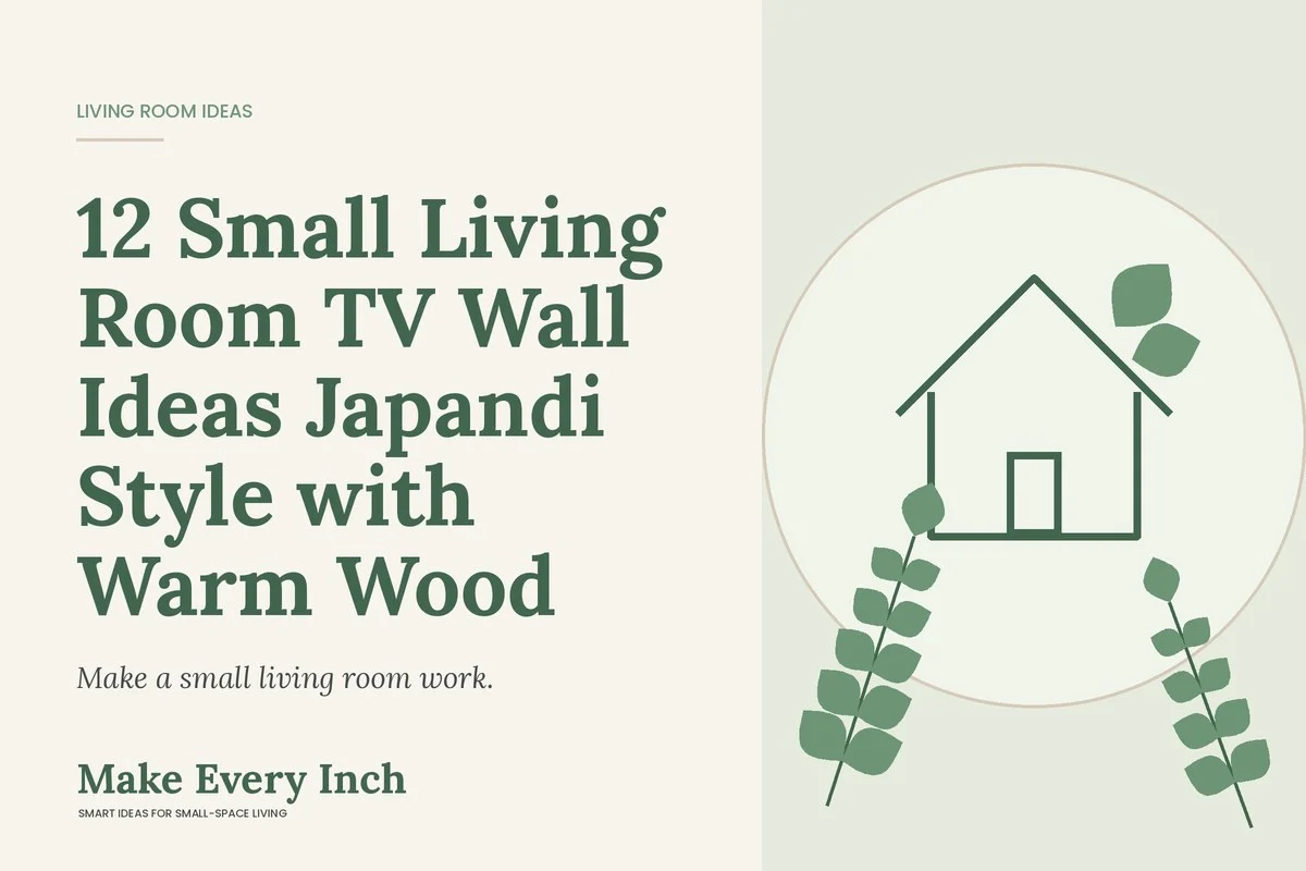 12 Small Living Room TV Wall Ideas Japandi Style with Warm Wood, Make Every Inch cover with a house and leaf illustration